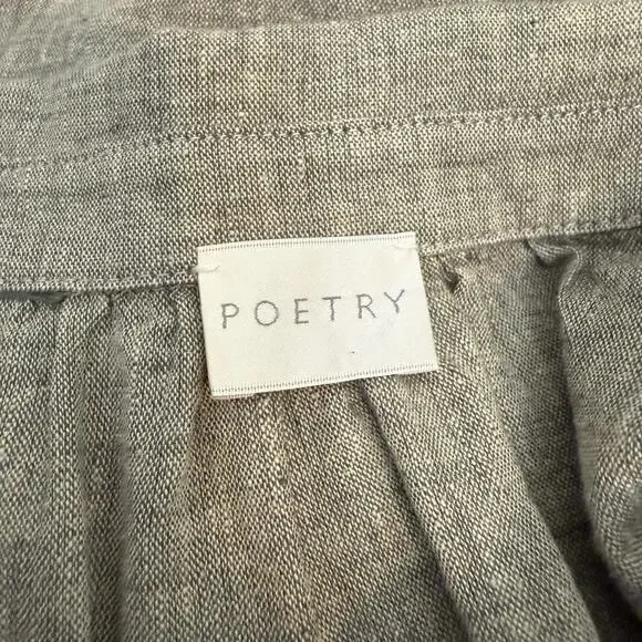 Poetry Top Womens 14 Tan Beige Linen Cotton Boxy Lagenlook Artsy Embroidered - Picture 11 of 14